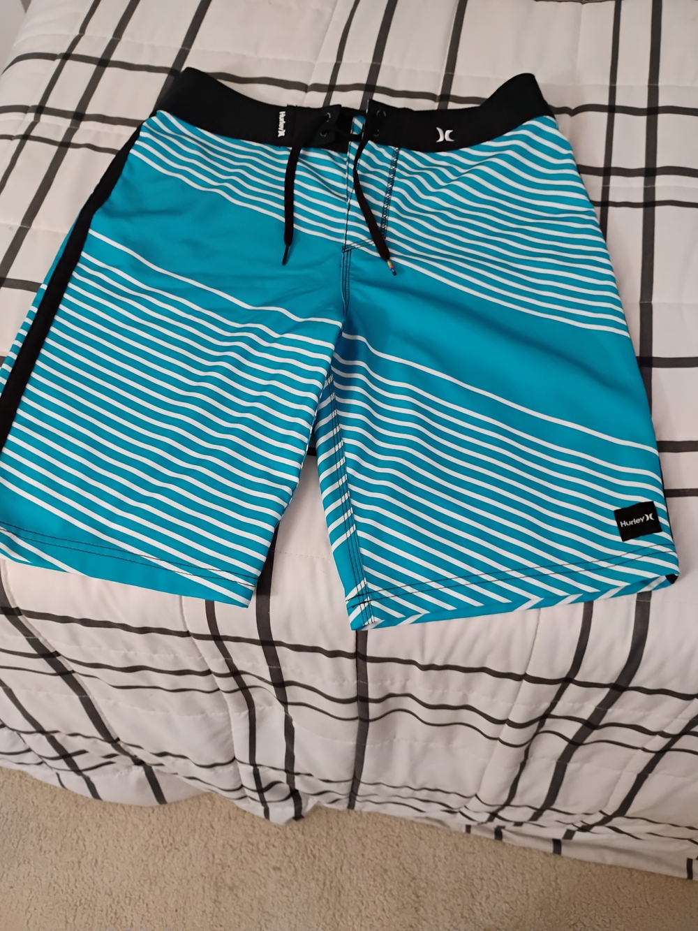 Hurley Men’s Turquoise & Black Striped Boardshorts